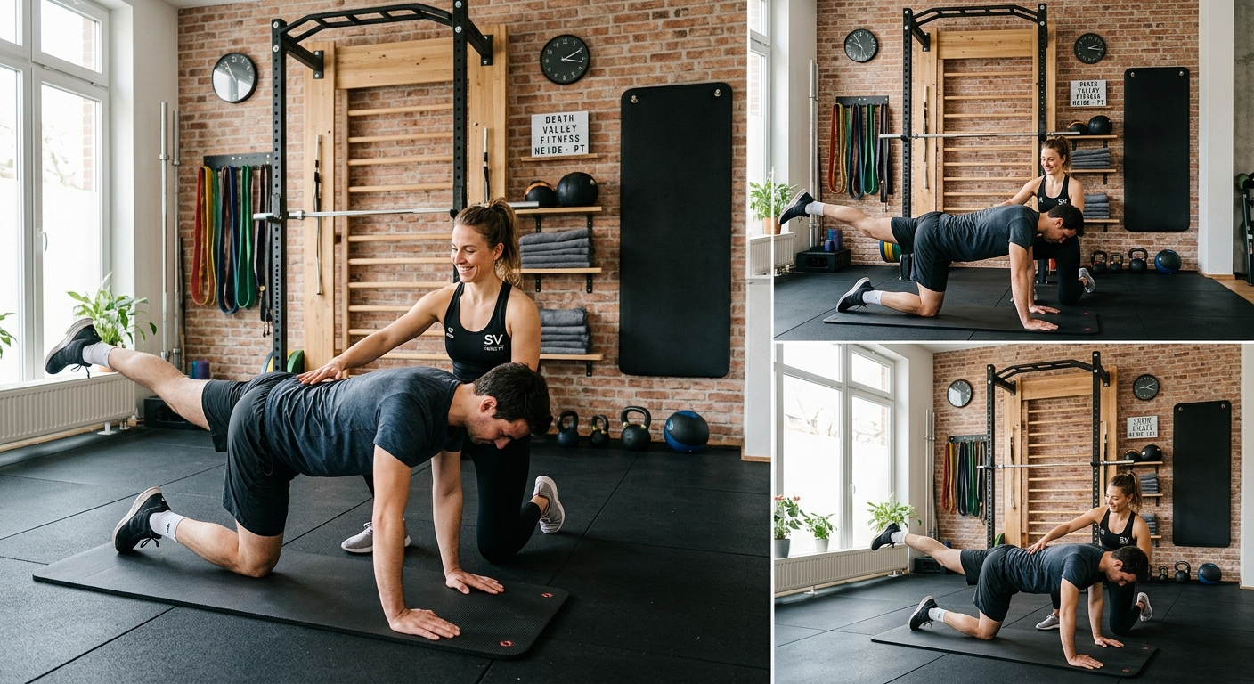 Personal-Trainerin korrigiert die Haltung eines Kunden im Studio